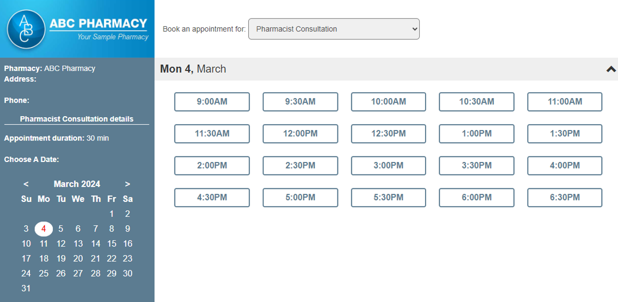 FSOP Pharmacist Consultation Booking Page.png
